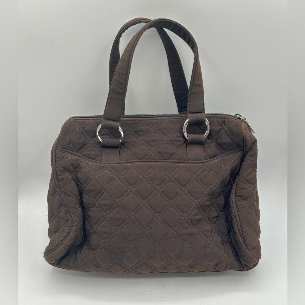 Vera Bradley Brown Quilted Barrel Purse 11" x 8" Double Handle Zip Top - Picture 2 of 9